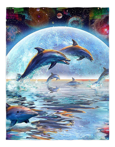 Manta Súper Suave Con Estampado De Delfines Para Cama, Sofá,