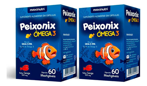 Kit 02 Peixonix Ômega 3 Mastigável Cereja 60 Caps Maxinutri