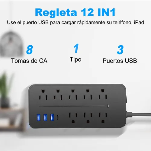 Ruiyue Regleta Multicontacto Usb, De Alimentación Y
