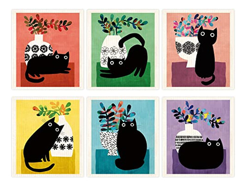 Paños De Cocina Suecos Black Cat, Paquete De 6, Reutil...