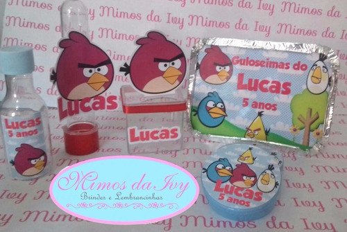 Kit Angry Birds 50un. Tubete Caixa Acrílica Latinha Marmita