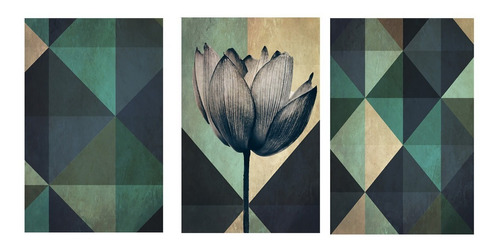 Imagem 1 de 5 de Trio De Quadros 60x40cm Floral Geométrico Para Sala Quarto I