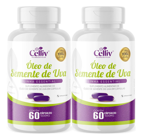 Óleo Semente De Uva 100% Pura 2 Frascos 1000mg Envio Gratis