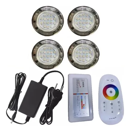 comprar Kit Fonte + Controle Touch + 4 Led 9w Inox 316 Brustec Rgb