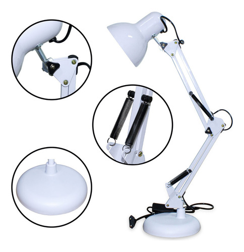 Luminária Abajur Articulável Mesa Manicure Costura Leitura