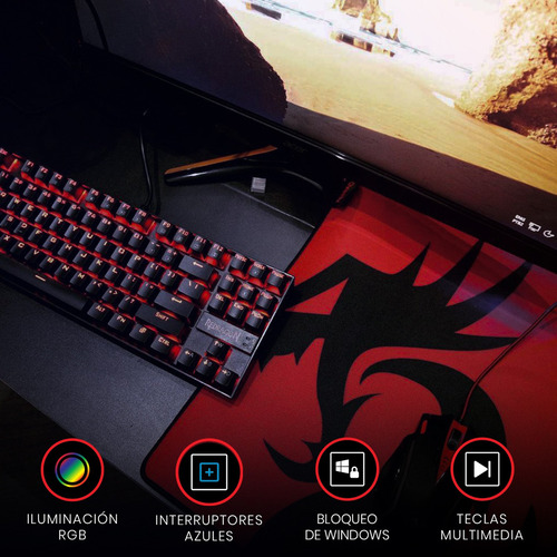 Teclado Gamer Redragon Kumara K552 Qwerty Español Latinoamérica Color Negro Con Luz Rgb Negro Español Latinoamérica
