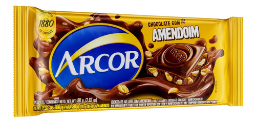 Chocolate ao Leite com Amendoim Arcor  pacote 80 g