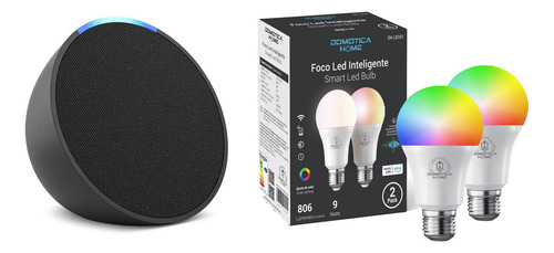 Echo Pop + Foco Inteligente Certificado Alexa (2 Pack) Color Negro