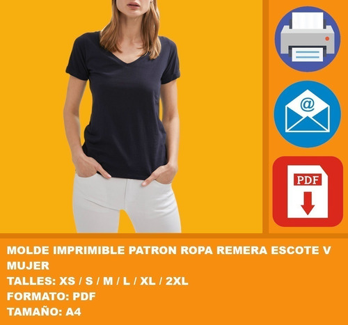 Molde Imprimible Patron Ropa Remera Escote V Mujer Promo 2x1