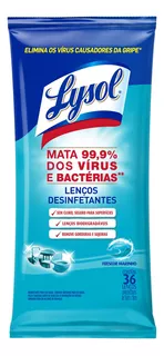 Lenços Desinfetantes Frescor Marinho Pacote 36 Unidades Lysol