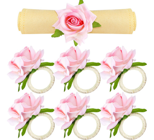 Anillos De Servilleta Flores Rosas Decoración Mesa Boda
