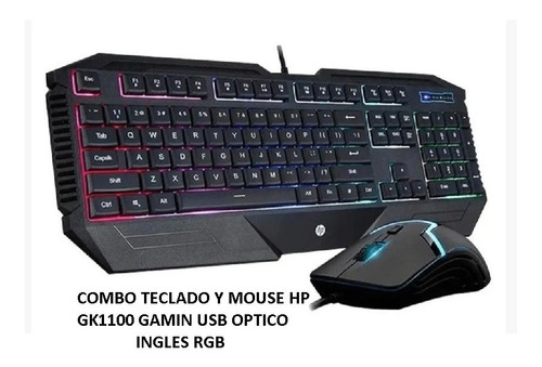 Combo Teclado Y Mouse Hp Gk1100 Gamin Usb Optico Ingles Rgb