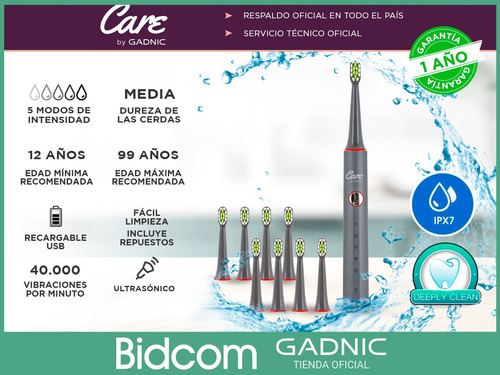 Imagen 2 de 8 de Cepillo Dental Eléctrico Recargable 5 Modos + Repuestos