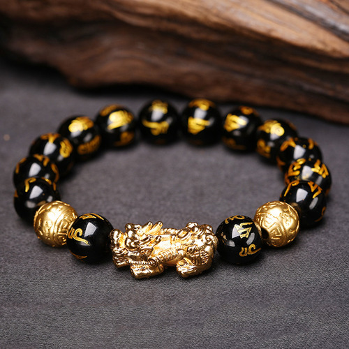 Pulsera Chinese Fortune Lucky, cuentas de resina negras