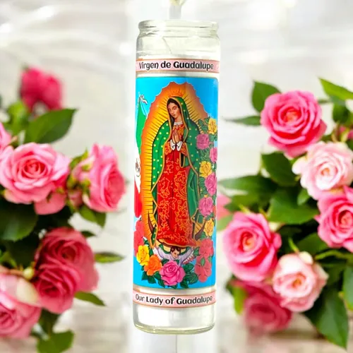 comprar Veladora Virgen De Guadalupe Vaso Vidrio 20cm X 5cm Blanca