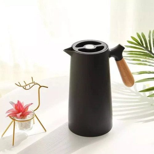 Jarra Termo 1lt Manija De Madera Pico Vertedor De Diseño Color Negro