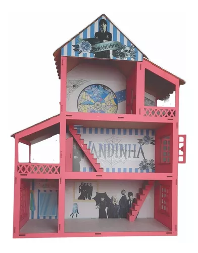 Casa de bonecas miniatura para crianças, casa grande Barbie, cama