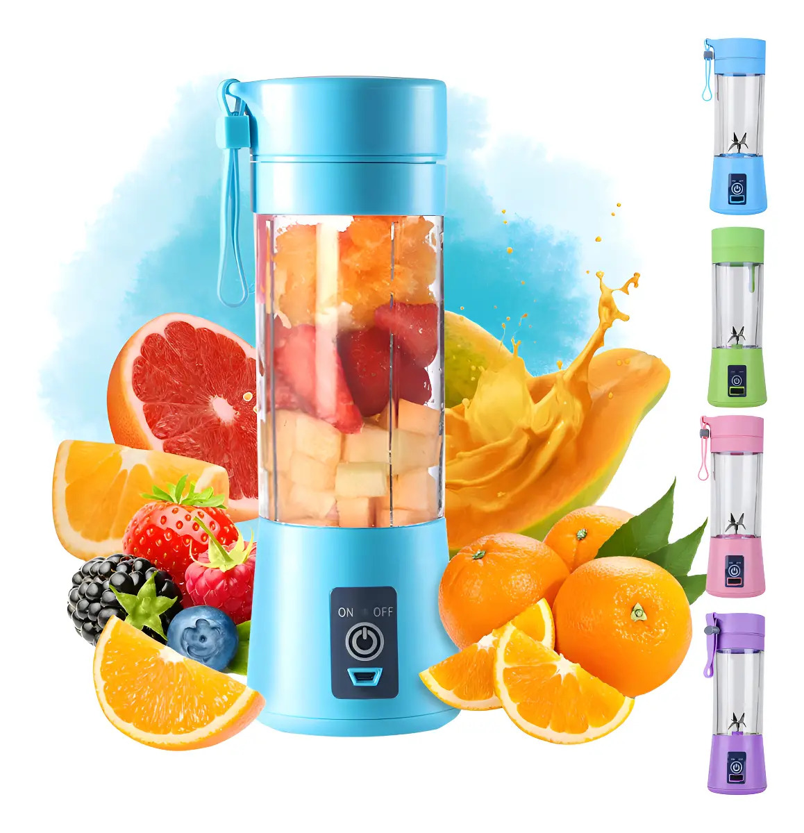 Mini Liquidificador Portátil Usb 6 Lâminas 380 ml Batedor Shake Copo Mixer Recarregável Fruta Suco Vitamina Cor Azul