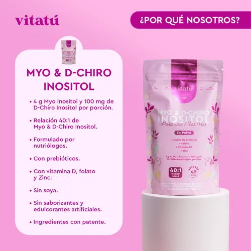 Vitatú | Myo Inositol & D-Chiro Inositol relación 40:1 con Folato + Vitamina D3 + Zinc, Suplemento Alimenticio en polvo diseñado para Mujeres (225 g c/u), 45 días de duración