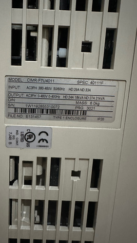 Inversor Yaskawa Cimr-f7u-4011, 15cv, 380v/440v, 24a 1khz (Usado)
