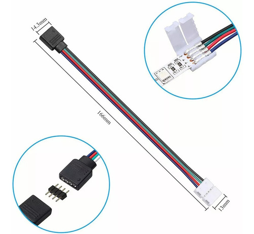 20 Pzs Conector Broche Con Cable 4 Pines Macho Tiras Led Rgb