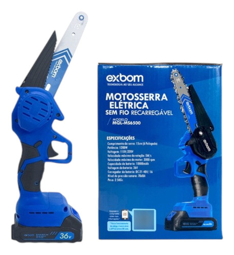 Motosserra Portátil Elétrica 6 Polegada 2 Bateria 1200w Mini Cor Azul