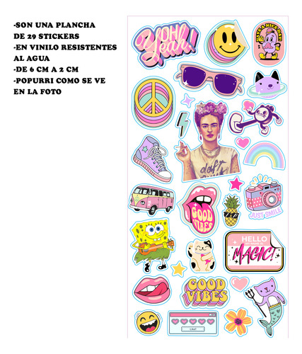 Stickers Calcos Frida Kahlo Good Vibes X29 Termo Notebook
