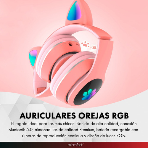 Imagen 3 de 9 de Auriculares Headset Bluetooth Oreja Luz Led Gato Micrófono