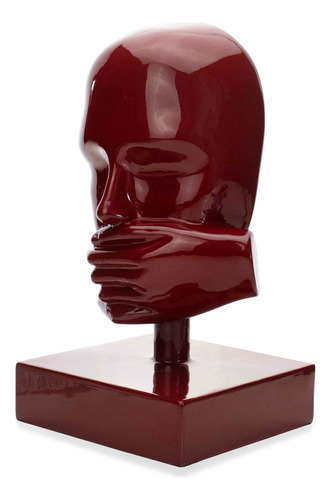 Escultura Mascara Rosto Silêncio Em Cerâmica Vermelho Ocre