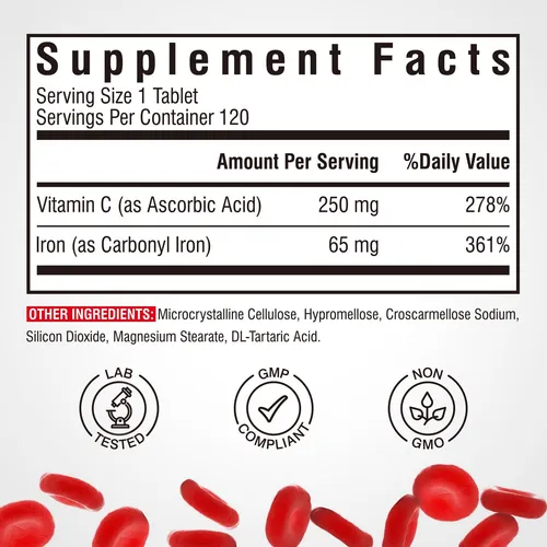 Suplemento De Hierro 65 Mg Con Vitamina C, Hierro Carbonilo