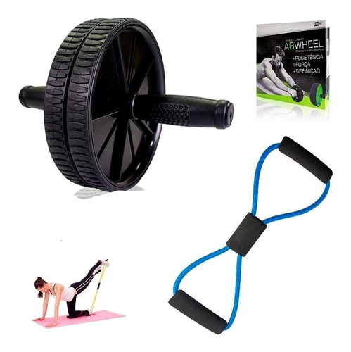 Kit Treine Casa Roda Abdominal Extensor Elastico Tensao Ombr