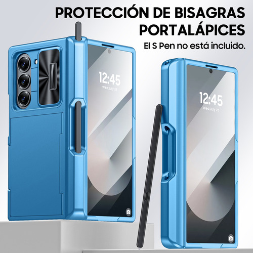 Funda Tipo Cartera Para Samsung Galaxy Z Fold 6 Tarjetero Rfid Soporte Para S Pen Protectora De Silicona A Prueba De Golpes Para Z Fold 6 2024 (azul)