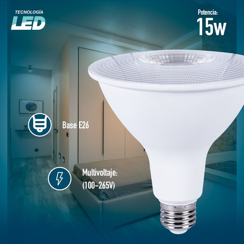 Lampara De Led Icon Par38 15w 6500k Base E26 Long Neck Luz Blanco frío