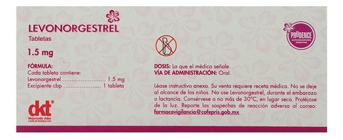 Levonorgestrel Prudence Levonorgestrel 1.5 Mg Caja C/1 Tabletas Prudence - Laboratorios columbia, s.a. de c.v.