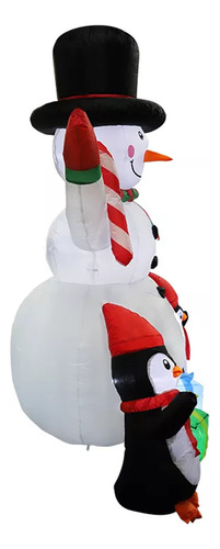 Inflable Navidad 180cm Muñeco Nieve Con Pinguinos Luces Led