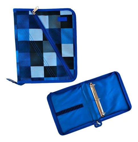 Carpeta Everlast Forrada Con Cierre Carta 83707 Diseño Azul Cuadrados