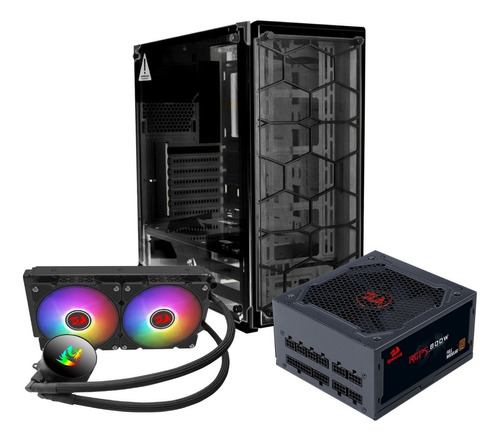 Combo Gabinete Negro Sin Abanicos, Fuente 800w, Cooler Agua