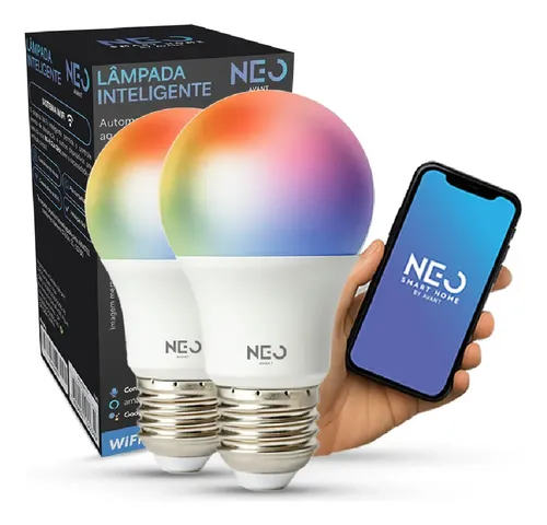 Kit 2 Lampadas Led Pera Smart Inteligente Wi Fi 2.4ghz Alexa Google 10w Rgb 2700k/6500k Branco Quente/neutro/frio E27 Cod: 290028177-2 Avant Neo