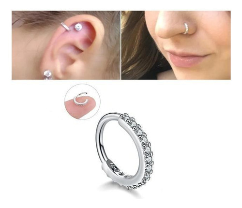 Piercing Cartilagem Nariz Argola Prateado 10mm Zirconia