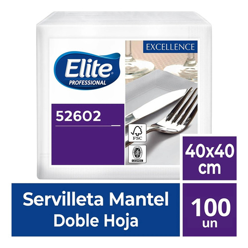 Elite Servilleta Mantel 40x40, Doble Hoja, 100 Unidades