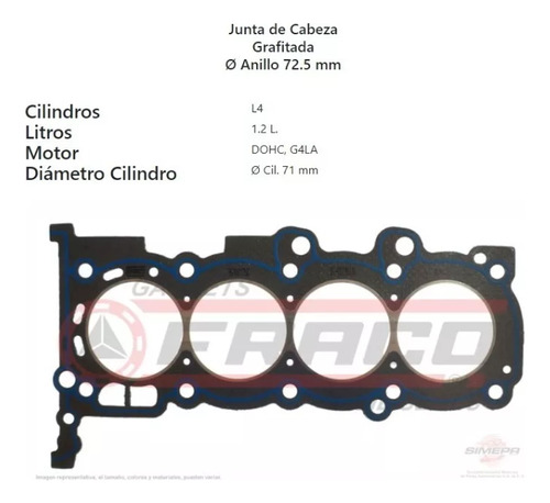 Empaque Cabeza Hyundai Grand I10 2014 1.2 Dohc 16v Grafito