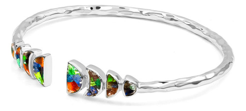 Brazalete Con Ammolita En Eclipse Lunar Parcial En Plata 925 Color Rojo Diámetro 17.7 Cm Largo 17.7 Cm