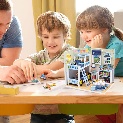 Camewin Bloco De Construção Brinquedos - Mini Casa De Madeira Casa De Bolso Com Luz Led