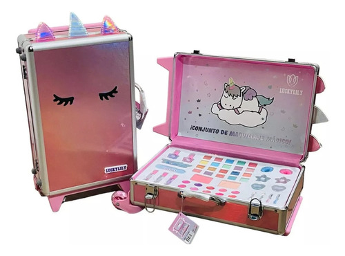 Maleta Maquillaje Unicornio Niña Con Ruedas Transportable 