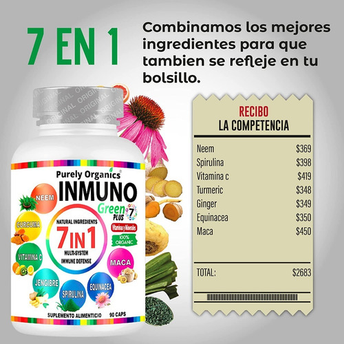 Imagen 4 de 10 de Inmuno Green 7 In 1 Purely Organics 90 Capsulas