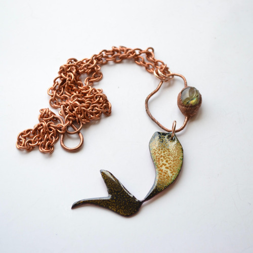 Collar Sirenita, Piedra Labradorita, Cobre Esmaltado, Cod1