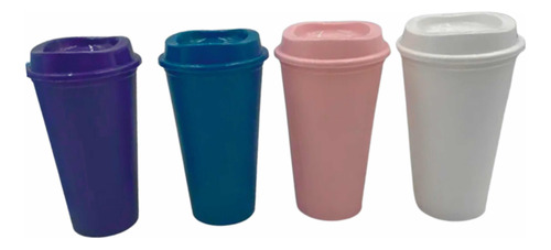 Pack 10 Vasos Tapa Reutilizables 473ml Plástico Resistente