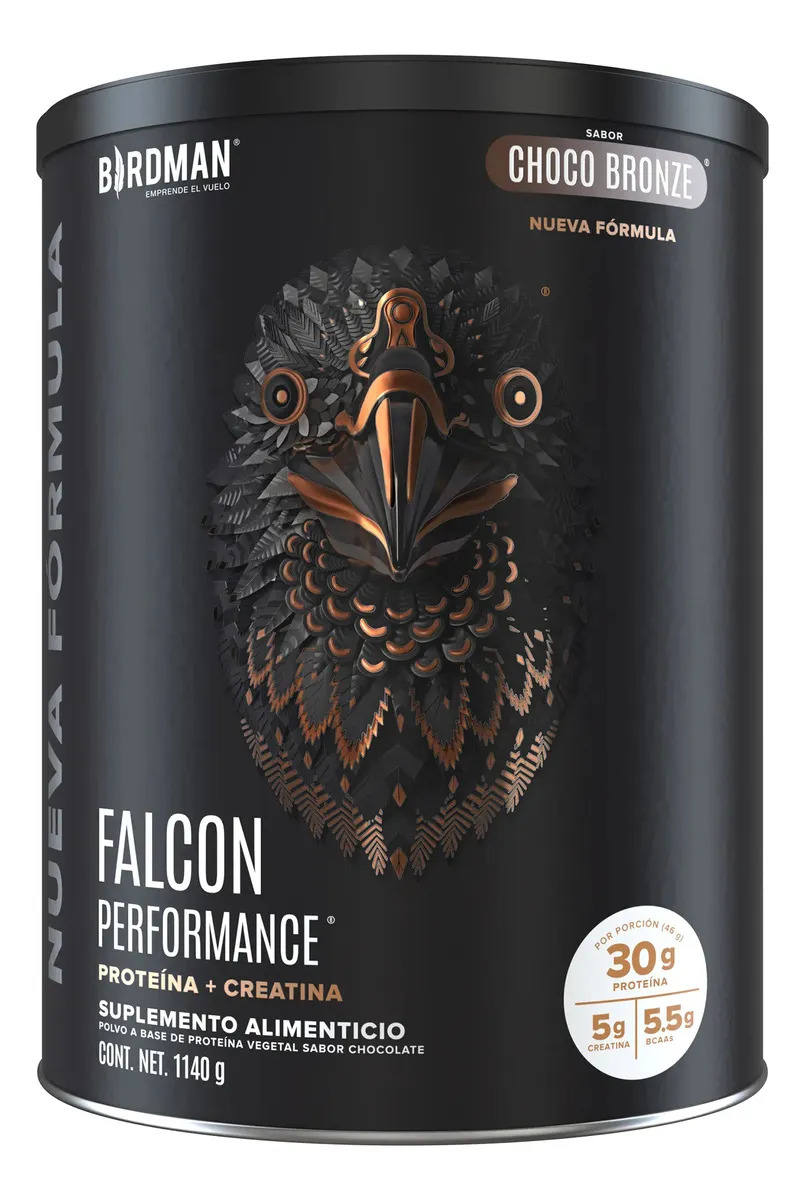 Birdman Falcon Performance Proteína En Polvo Vegana | Con Creatina, Bcaas Y Enzimas | Sin Lactosa | Chocolate | 1.14kg Choco Bronze