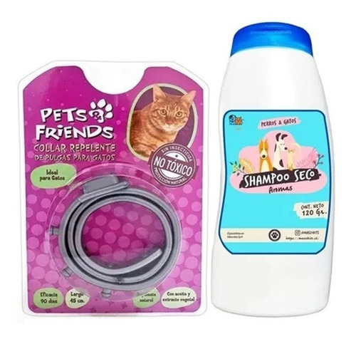 Kit P/ Gatos Collar Anti Pulgas + Shampoo Seco Coco Vainilla