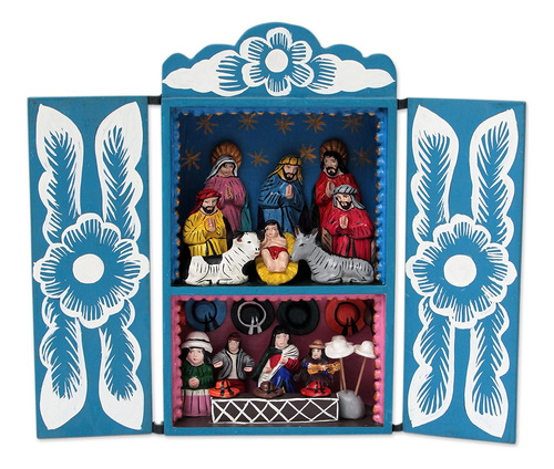 Retablo De Madera Navideño Azul Andino